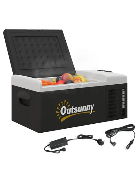 Outsunny 16L Portable Car Fridge, -20℃ to 10℃ Adjustable Temperature - Black/Grey