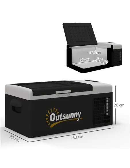 Outsunny 16L Portable Car Fridge, -20℃ to 10℃ Adjustable Temperature - Black/Grey