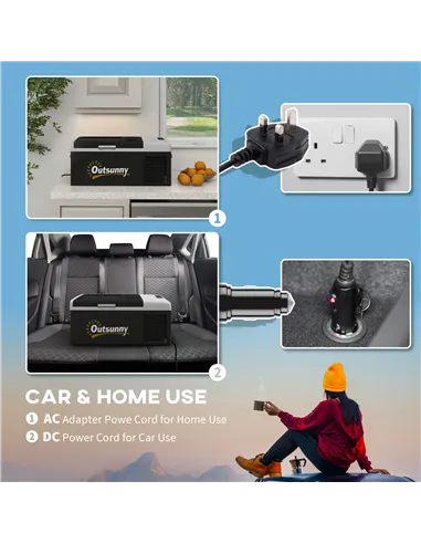 Outsunny 16L Portable Car Fridge, -20℃ to 10℃ Adjustable Temperature - Black/Grey