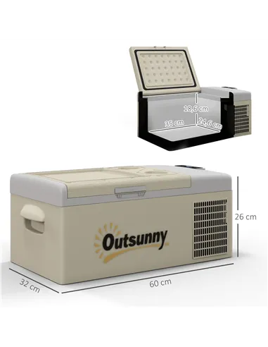 Outsunny 16L Portable Car Fridge, -20℃ to 10℃ Adjustable Temperature - Khaki/Grey