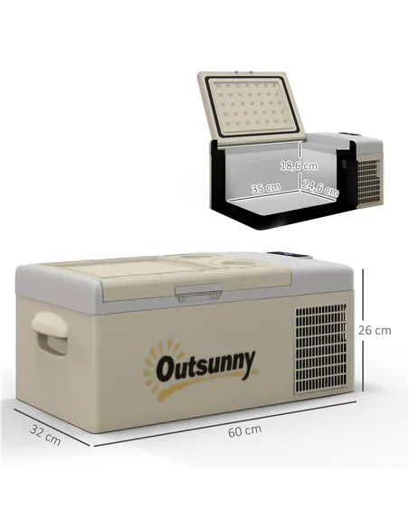 Outsunny 16L Portable Car Fridge, -20℃ to 10℃ Adjustable Temperature - Khaki/Grey