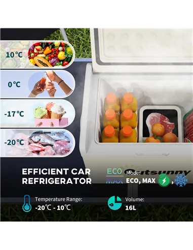 Outsunny 16L Portable Car Fridge, -20℃ to 10℃ Adjustable Temperature - Khaki/Grey