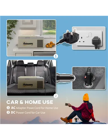 Outsunny 16L Portable Car Fridge, -20℃ to 10℃ Adjustable Temperature - Khaki/Grey