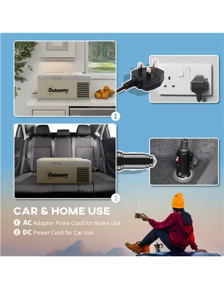 Outsunny 16L Portable Car Fridge, -20℃ to 10℃ Adjustable Temperature - Khaki/Grey