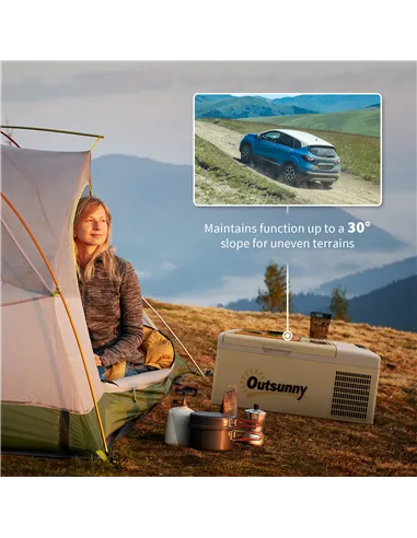 Outsunny 16L Portable Car Fridge, -20℃ to 10℃ Adjustable Temperature - Khaki/Grey