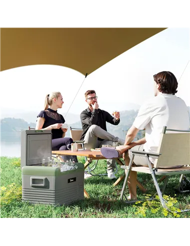 Outsunny 30L Portable Car Refrigerator - Light Green and Grey