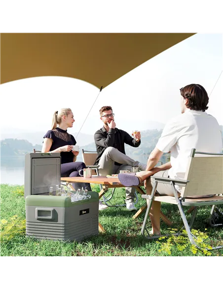 Outsunny 30L Portable Car Refrigerator - Light Green and Grey