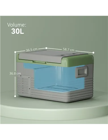 Outsunny 30L Portable Car Refrigerator - Light Green and Grey