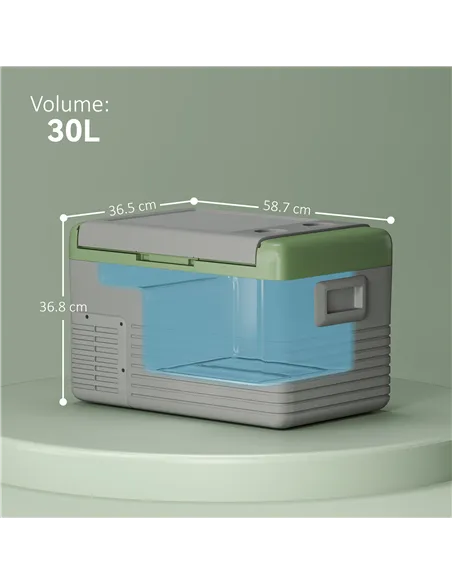 Outsunny 30L Portable Car Refrigerator - Light Green and Grey