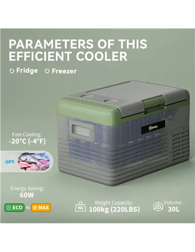 Outsunny 30L Portable Car Refrigerator - Light Green and Grey