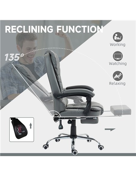 HOMCOM Executive Office Chair, Home Office Chair with Swivel Wheels, Reclining Backrest, Retractable Footrest, Grey