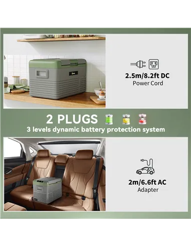 Outsunny 30L Portable Car Refrigerator - Light Green and Grey