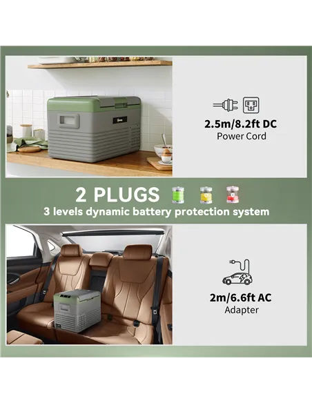 Outsunny 30L Portable Car Refrigerator - Light Green and Grey