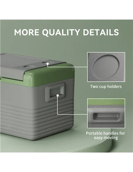 Outsunny 30L Portable Car Refrigerator - Light Green and Grey