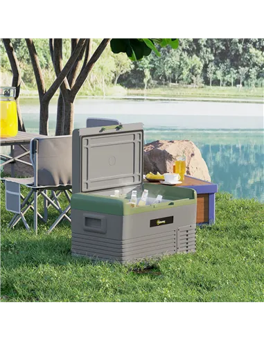 Outsunny 30L Portable Car Refrigerator - Light Green and Grey