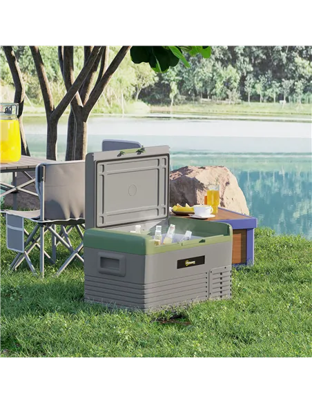 Outsunny 30L Portable Car Refrigerator - Light Green and Grey