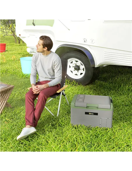Outsunny 30L Portable Car Refrigerator - Light Green and Grey