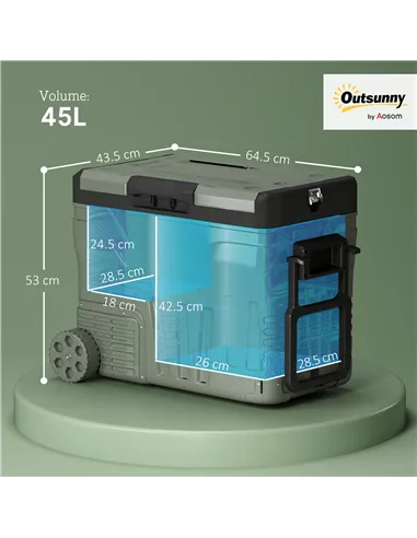 Outsunny 45L Two Compartment Car Fridge Cooler - Green
