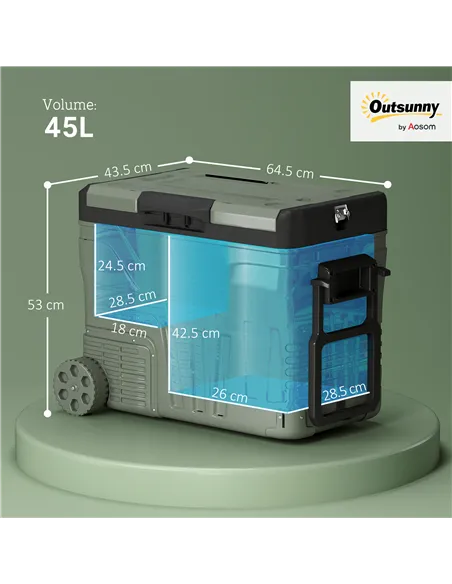 Outsunny 45L Two Compartment Car Fridge Cooler - Green