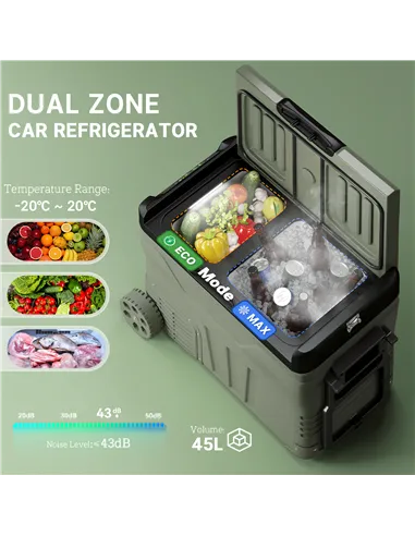 Outsunny 45L Two Compartment Car Fridge Cooler - Green