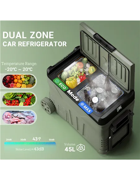 Outsunny 45L Two Compartment Car Fridge Cooler - Green