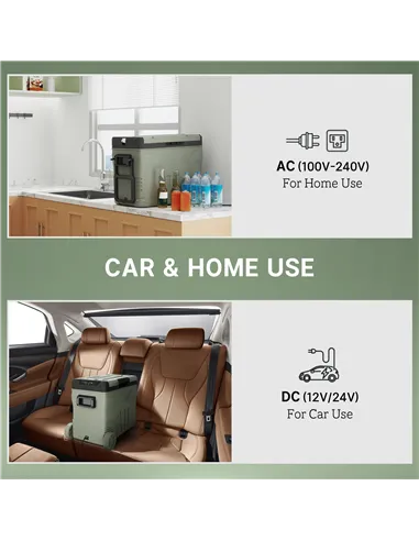 Outsunny 45L Two Compartment Car Fridge Cooler - Green