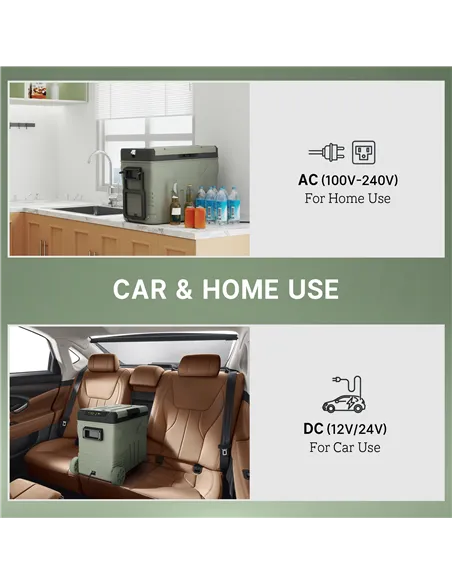 Outsunny 45L Two Compartment Car Fridge Cooler - Green