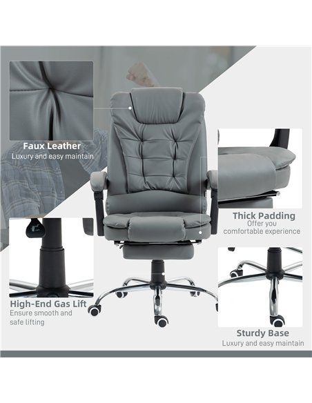 HOMCOM Executive Office Chair, Home Office Chair with Swivel Wheels, Reclining Backrest, Retractable Footrest, Grey