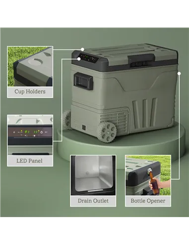 Outsunny 45L Two Compartment Car Fridge Cooler - Green