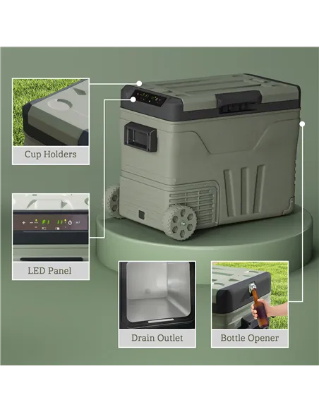 Outsunny 45L Two Compartment Car Fridge Cooler - Green