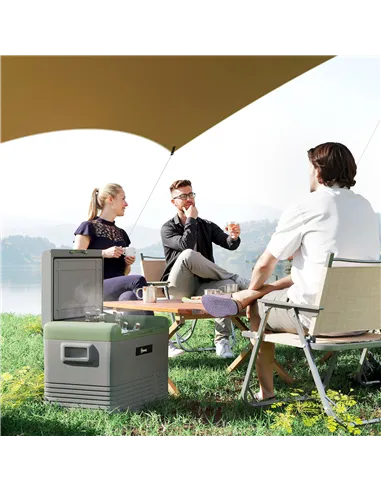 Outsunny 40L Portable Car Refrigerator - Light Green and Grey