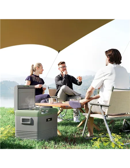 Outsunny 40L Portable Car Refrigerator - Light Green and Grey