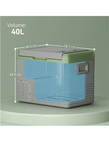 Outsunny 40L Portable Car Refrigerator - Light Green and Grey