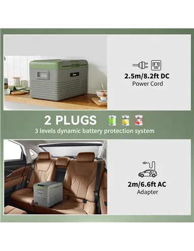 Outsunny 40L Portable Car Refrigerator - Light Green and Grey