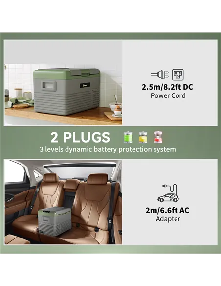 Outsunny 40L Portable Car Refrigerator - Light Green and Grey