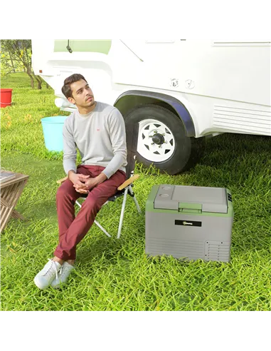 Outsunny 40L Portable Car Refrigerator - Light Green and Grey