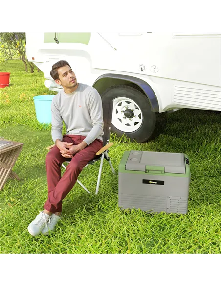 Outsunny 40L Portable Car Refrigerator - Light Green and Grey