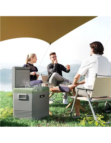 Outsunny 50L Portable Car Refrigerator - Light Green and Grey