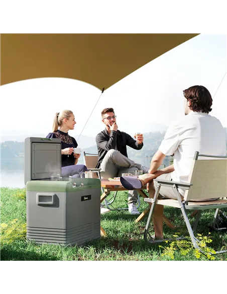 Outsunny 50L Portable Car Refrigerator - Light Green and Grey
