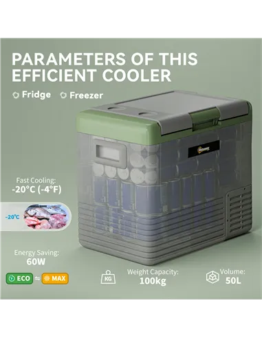 Outsunny 50L Portable Car Refrigerator - Light Green and Grey