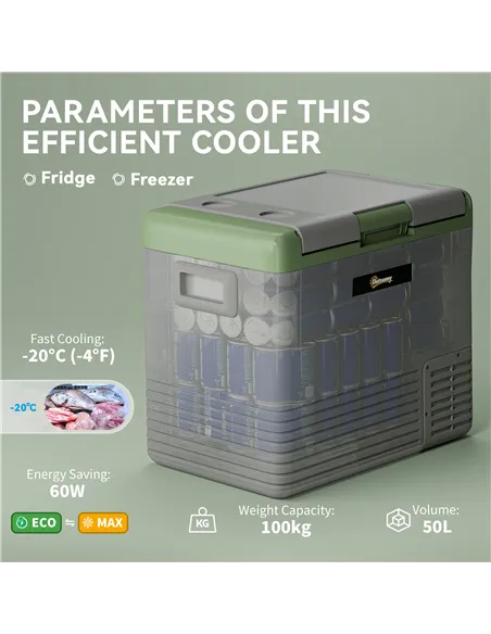 Outsunny 50L Portable Car Refrigerator - Light Green and Grey