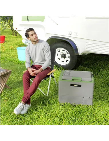 Outsunny 50L Portable Car Refrigerator - Light Green and Grey