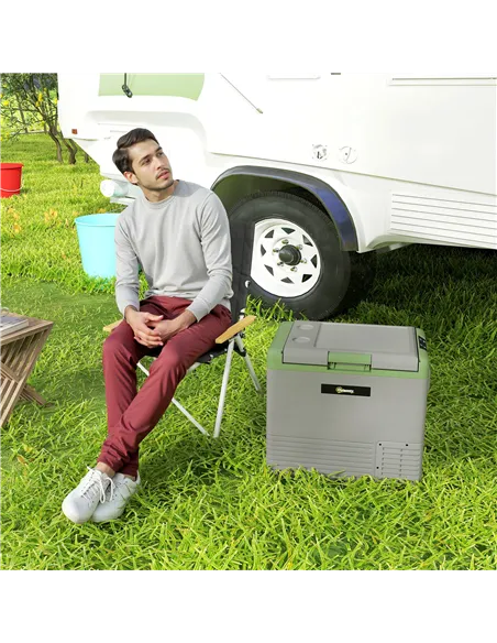Outsunny 50L Portable Car Refrigerator - Light Green and Grey