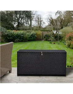 Outsunny 284 L Rattan Garden Storage Box, Outdoor Garden Storage Box with Gas Lift and Lockable Lid, Outdoor Wicker Rattan Chest 2