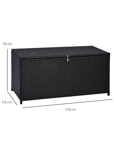 Outsunny 284 L Rattan Garden Storage Box, Outdoor Garden Storage Box with Gas Lift and Lockable Lid, Outdoor Wicker Rattan Chest