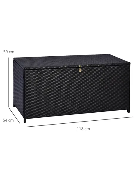 Outsunny 284 L Rattan Garden Storage Box, Outdoor Garden Storage Box with Gas Lift and Lockable Lid, Outdoor Wicker Rattan Chest