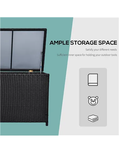 Outsunny 284 L Rattan Garden Storage Box, Outdoor Garden Storage Box with Gas Lift and Lockable Lid, Outdoor Wicker Rattan Chest