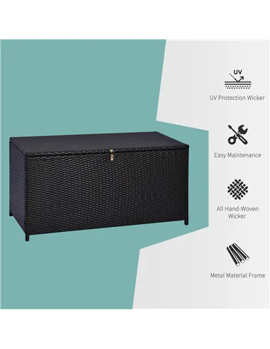 Outsunny 284 L Rattan Garden Storage Box, Outdoor Garden Storage Box with Gas Lift and Lockable Lid, Outdoor Wicker Rattan Chest