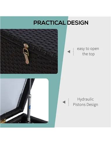 Outsunny 284 L Rattan Garden Storage Box, Outdoor Garden Storage Box with Gas Lift and Lockable Lid, Outdoor Wicker Rattan Chest