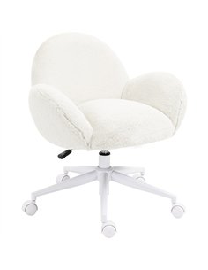 HOMCOM Makeup Vanity Chair, Cute Fluffy Desk Chair with Rolling Wheels for Bedroom Living Room, Cream White